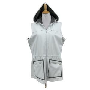 JoFit Vest Womens L Large White Moraine Waterproof Hooded Full Zip Cinch Waist